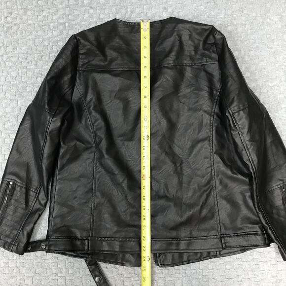 Signature Studio Jacket Womens Med Black Moto Madness Faux Leather Biker Zip NEW - Picture 6 of 16